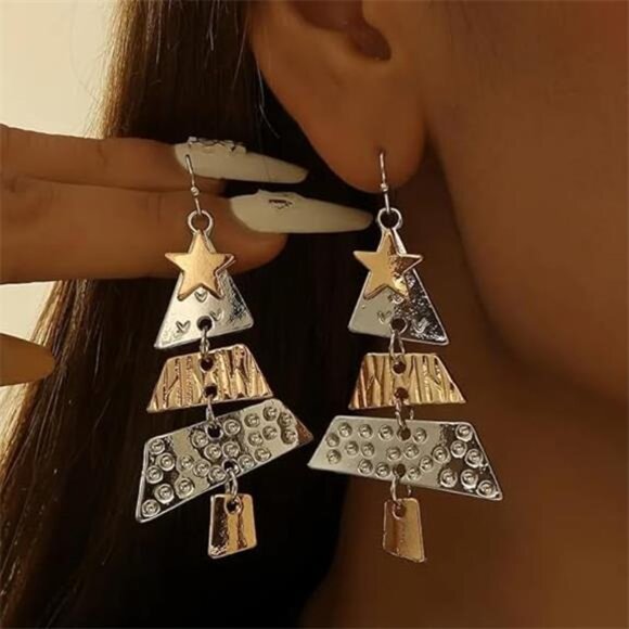 ✨ Festive Christmas Tree Dangle Earrings | Holiday Drop Jewelry | Gift for Her - Picture 1 of 4